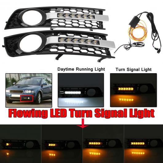 2ピース LED メッシュ フロント フォグライト カバー メッキ メッシュ グリル イエロー フロー ターンシグナルランプ ホワイト DRL 適用: アウディ/AUDI A4 B6 2001 2005 AL-II-4073 AL Exterior parts for cars|オートパーツエージェンシー