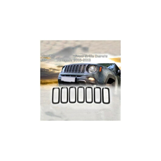 7個 ブライトブラック フロント グリル ステッカー グリル カバー フレーム トリム キット 適用: ジープ/JEEP レネゲード 2015-2018 ブラック AL-JJ-2900 AL Exterior parts for cars