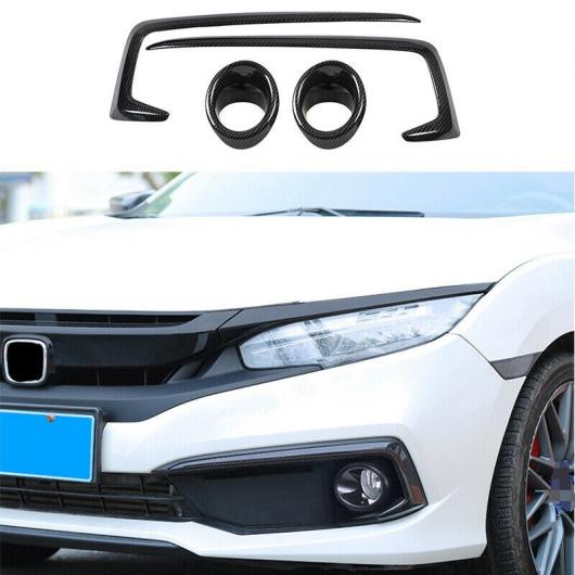 4ピース ABS カーボンファイバー フロント バンパー フォグライト ランプ フレーム カバー トリム 適用: ホンダ シビック セダン 2019-2020 カーボンファイバー調 AL-JJ-3405 AL Exterior parts for cars