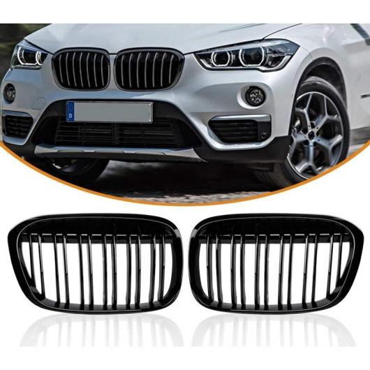光沢ブラック フロント バンパー グリル 適用: BMW X1 F48 F49 2016-イン xDrivee ダブル ライン 51117383363 51117383364 タイプ001 AL-JJ-4339 AL Exterior parts for cars|オートパーツエージェンシー