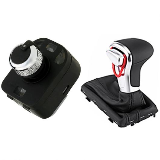 1ピース ブラック サイド ビュー ミラー スイッチ ノブ & 1ピース オート 自動車 シフト ノブ ギア シフト ノブ シフター ヘッド PU レザー ブラック AL-JJ-5154 AL Car parts