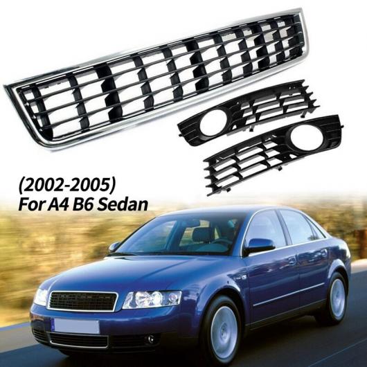 3ピース フロント バンパー センター ロワー グリル + フォグライト グリル 適用: A4 B6 セダン 2002-2005 ブラック AL-JJ-5169 AL Car parts