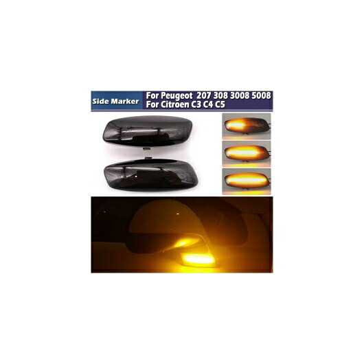 2ピース ダイナミック アンバー LED フロント サイド マーカー ライト 適用: プジョー/PEUGEOT 207 308 3008 5008 ダイナミック クリア レンズ・ダイナミック スモーク レンズ AL-JJ-5878 AL Car parts 10,552円