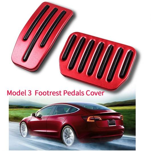 2ピース オート アルミニウム 合金 フットレスト ペダル カバー 適用: テスラ/TESLA モデル 3 アンチ-スリップ アクセル ブレーキ フット ペダル レッド AL-JJ-6326 AL Interior parts for cars