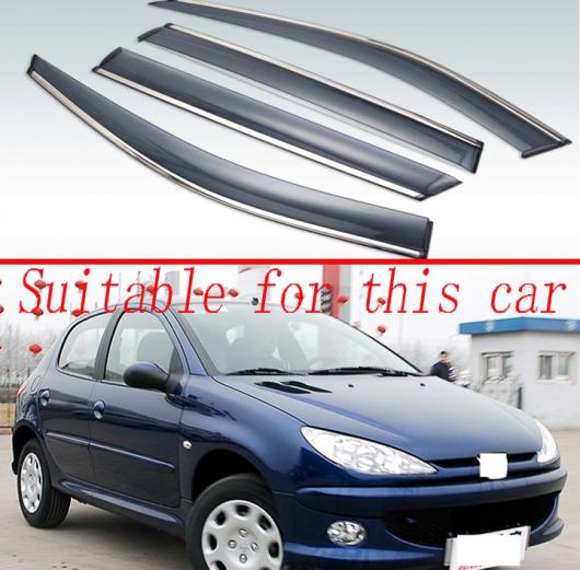 適用: プジョー/PEUGEOT 206 2010 + プラスチック エクステリア バイザー 吹き出し口 シェード ウインドウ サン レイン ガード デフレクター 4ピース AL-JJ-9450 AL Exterior parts for cars