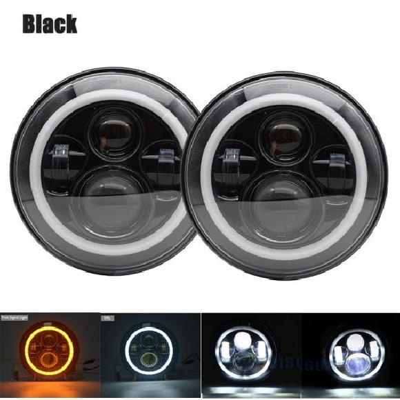 1ペア ランニング ライト 75W LED H4 7インチ エンジェルアイ H4 LED ヘッドライト 適用: ラーダ/LADA ニーヴァ 4X4 UAZ ハンター ハマー 2ピース ブラック 45W AL-KK-2506 AL Car parts