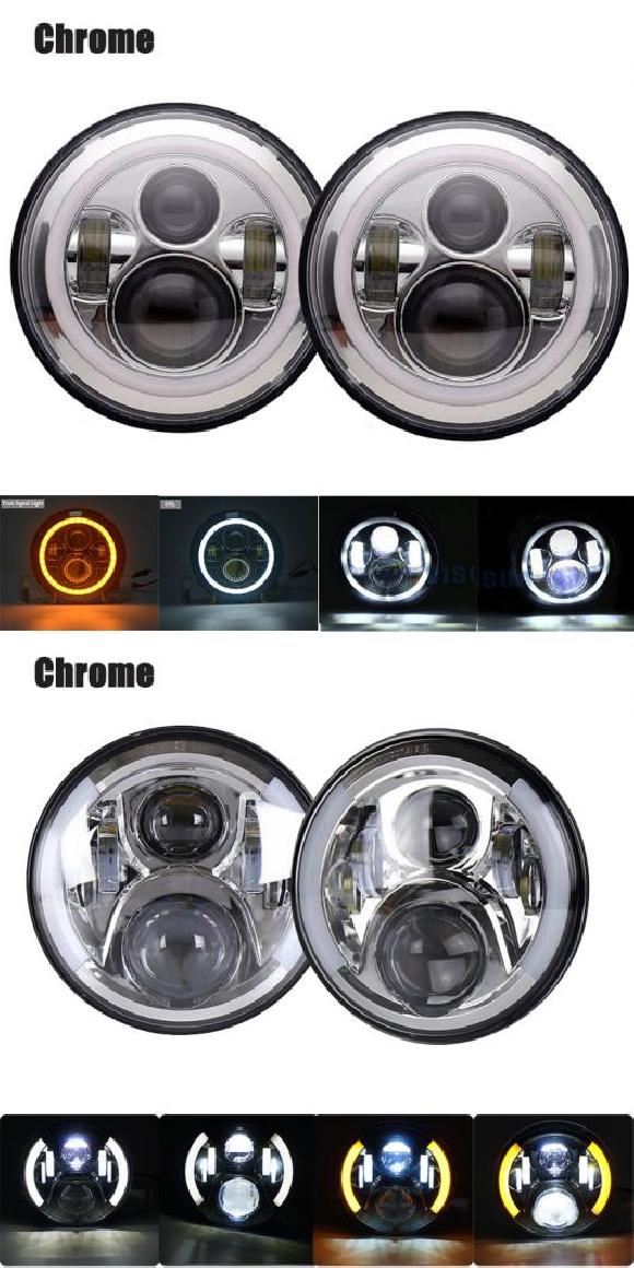1ペア ランニング ライト 75W LED H4 7インチ エンジェルアイ H4 LED ヘッドライト 適用: ラーダ/LADA ニーヴァ 4X4 UAZ ハンター 2ピース クローム 45W・2ピース クローム 60W AL-KK-2506 AL Car parts
