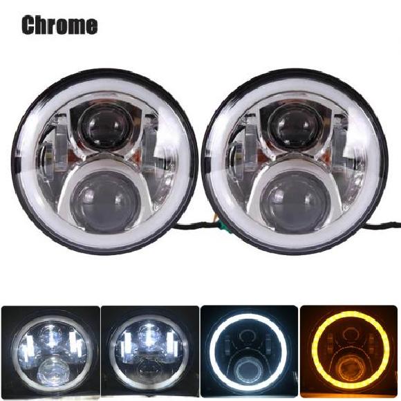 1ペア ランニング ライト 60W LED H4 7インチ エンジェルアイ H4 LED ヘッドライト 適用: ラーダ/LADA ニーヴァ 4X4 UAZ ハンター ハマー 2ピース クローム 60W AL-KK-2507 AL Car parts