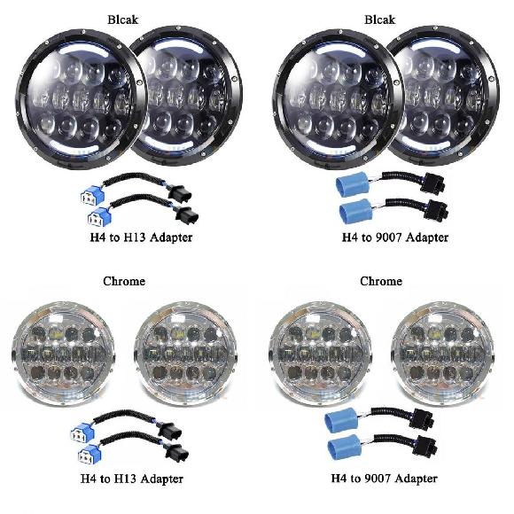 2ピース 12V 105W H4-9007 7インチ LED ヘッドライト DRL ホワイト/イエロー ランプ オートバイ 適用: ロード スター ジープ/JEEP ブラック H4 H13～クローム H4 9007 AL-KK-2520 AL Car parts