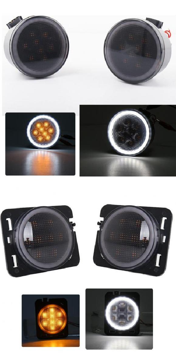 LED フロント ターンシグナルライト 適用: ジープ/JEEP ラングラー JK 2007-2018 スモーク レンズ イエロー アンバー エンジェル 2ピース ターン ライト AL-KK-2896 AL Car parts|オートパーツエージェンシー