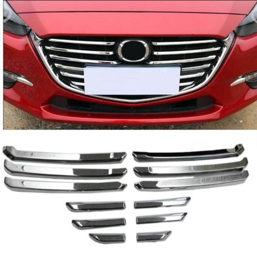 12ピース ABS クローム プラスチック オート フロント センター グリル カバー レーシング グリル トリム 適用: MAZDA3 M3 アクセラ 2017 2018 AL-KK-3769 AL Exterior parts for cars|オートパーツエージェンシー