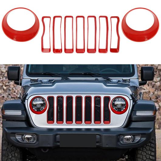 9ピース レッド フロント グリル ヘッドライト カバー トリム ステッカー アクセサリー 適用: ジープ/JEEP ラングラー JL 2018 2019 AL-KK-4023 AL Exterior parts for cars｜オートパーツエージェンシー