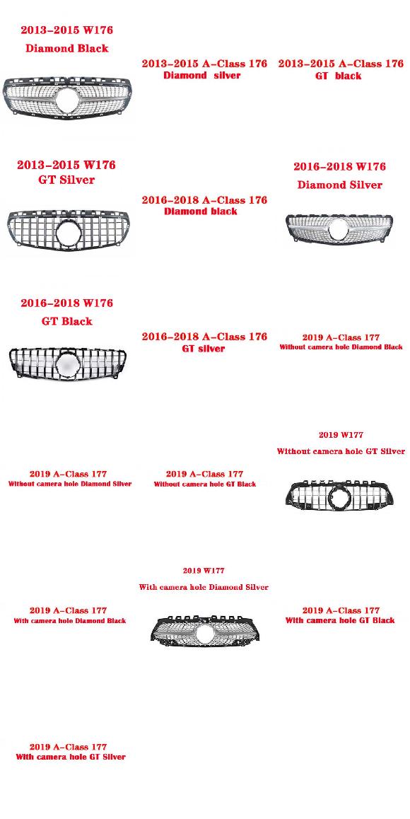 ミドル グリル 適用: メルセデスベンツ Aクラス W176 W177 2013-2019 フロント グリル A180 A200 スタイル 1~スタイル 16 AL-KK-4377 AL|オートパーツエージェンシー
