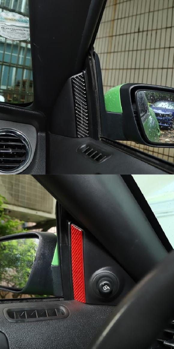 2ピース カーボンファイバー Aピラー インナー 装飾 ステッカー 適用: フォード/FORD マスタング 2009-2013 アクセサリー ブラックカーボン・レッドカーボン AL-KK-6709 AL Car decorative parts