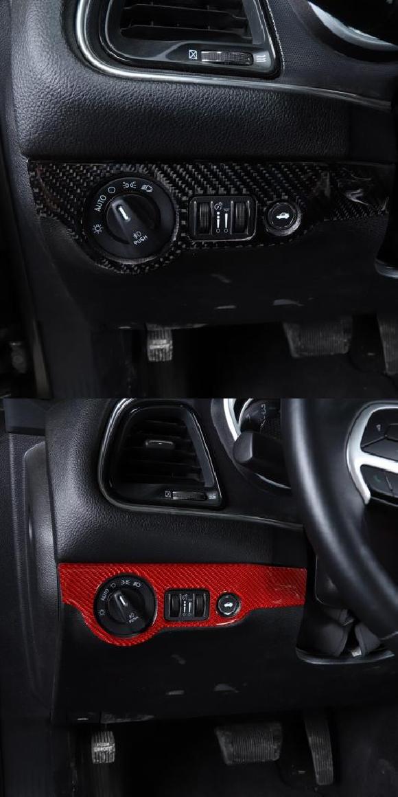 1ピース 装飾 カーボンファイバー ヘッドライト スイッチ パネル トリム ステッカー 適用: ダッジ/DODGE チャレンジャー 2015+ ブラック・レッド AL-KK-6850 AL Car decorative parts｜オートパーツエージェンシー