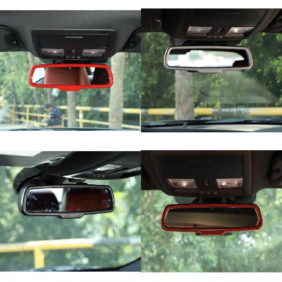 ABS インテリア モールディング 適用: ダッジ/DODGE チャレンジャー 2015-2019 インナー バックミラー ミラー 装飾 フレーム ステッカー レッド~レッドカーボン AL-KK-6944 AL Car decorative parts|オートパーツエージェンシー