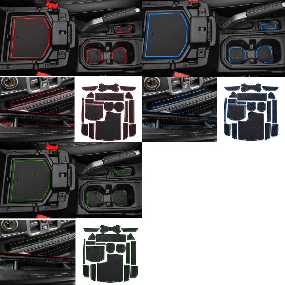 適用: ジープ/JEEP ラングラー JL 2018 2019 2020 2021 （JL ルビコン/スポーツ/JLU除く） インテリア アクセサリー ドア スロット カップ ホルダー マット レッド～グリーン AL-KK-7503 AL Car supplies