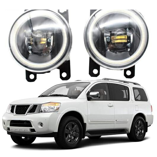 LED フォグライト 適用: 日産 アルマダ WA60 フェイスリフト 2008-2015 LED エンジェルアイ DRL カットラインレンズ ホワイト エンジェルアイ AL-KK-7931 AL Car light