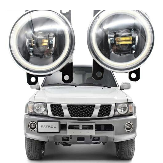 LED フォグライト 適用: 日産 サファリ パトロール Y61 フェイスリフト 2005-2009 LED エンジェルアイ DRL カットラインレンズ ホワイト エンジェルアイ AL-KK-7937 AL Car light｜オートパーツエージェンシー