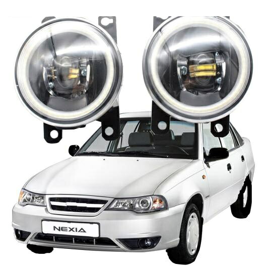 LED フォグライト カットラインレンズ 適用: 大宇 ネクシア 2008-05.2016 LED エンジェルアイ DRL 2ピース 3色 フロント ホワイト エンジェルアイ AL-KK-8031 AL Car light