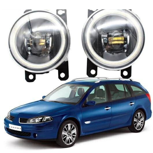 LED フォグライト カットラインレンズ 適用: ルノー/RENAULT ラグナ 2 II PHASE II TYP G 2005 2006 2007 グランドツアー エンジェルアイ DRL ホワイト エンジェルアイ AL-KK-8071 AL Car light｜オートパーツエージェンシー