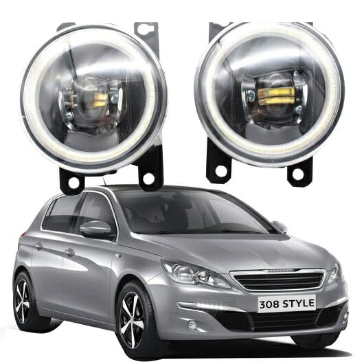 LED フォグライト カットラインレンズ 適用: プジョー/PEUGEOT 308 2/308 SW 2013 2014 2015 2016 2017 2018 エンジェルアイ DRL ホワイト エンジェルアイ AL-KK-8115 AL Car light