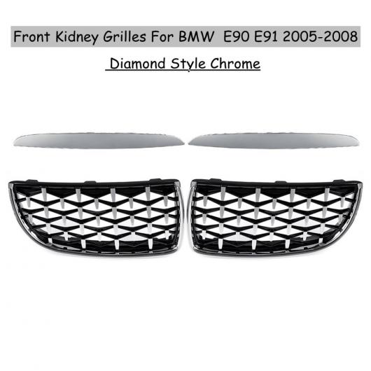 ペア フロント 光沢 マット ブラック カーボンファイバー 2 ライン ダブル スラット グリル 適用: BMW E90 E91 4ドア 2005 2006 07 2008 スタイル 1 AL-LL-1415 AL Exterior parts for cars
