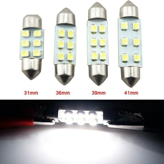 50ピース スーパー ホワイト 1210/3528 6SMD フェストゥーン ドーム LED ライト バルブ 31mm～41mm AL-LL-7054 AL Car parts