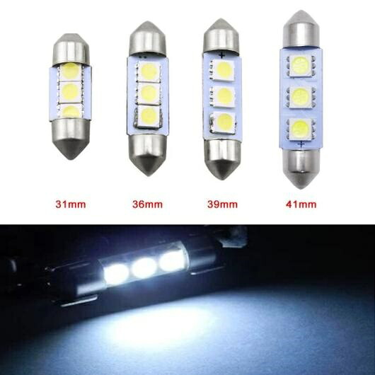 50ピース ホワイト 5050 シップ 3-SMD リード ライト フェストゥーン ドーム LED ライト バルブ 31mm～41mm AL-LL-7057 AL Car parts