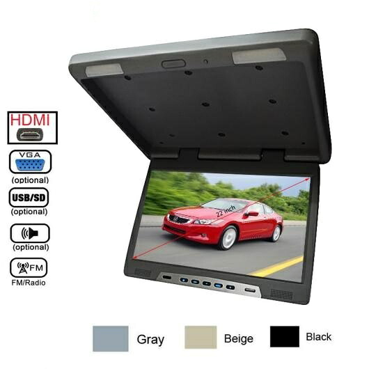 22インチ バス フリップ ダウン TFT LCD スクリーン シーリング ルーフ マウント HD オーバーヘッド モニター IR トランスミッター/HDMI/VGA/MP5/FM/スピーカー ブラック～ベージュ AL-LL-7465 AL Car parts