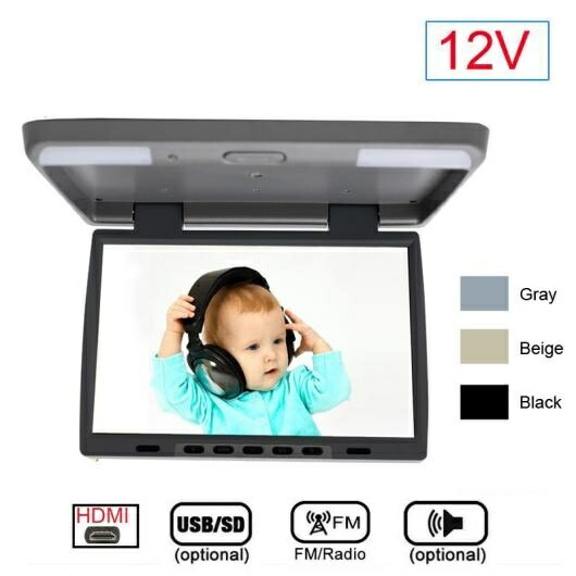 DC12V 15.4インチ /バス TFT LCD ルーフ マウント モニター フリップ ダウン モニター 2-ウェイ ビデオ インプット HDMI/MP5/FM/スピーカー ブラック～ベージュ AL-LL-7471 AL Car parts