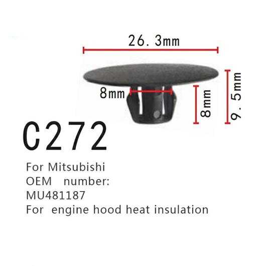 MU481187 適用: 三菱 エンジン フード ヒート 絶縁 プラグ ファスナー 100ピース AL-MM-0744 AL Interior parts for cars