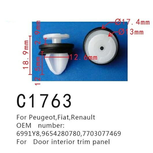 自動車 スクリュー ファスナー 適用: プジョー/PEUGEOT フィアット/FIAT ルノー/RENAULT 6991Y8 9654280780 7703077469 ドア インテリア トリム パネル クリップ 20ピース AL-MM-0951 AL Interior parts for cars
