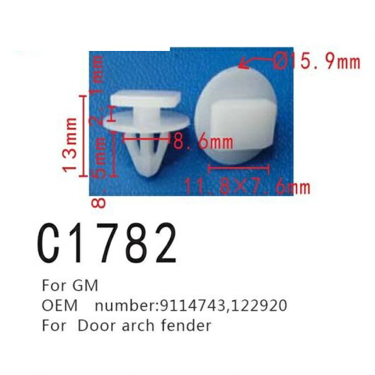 ファスナー スクリュー 適用: GM オペル/OPEL コルサ コンボ 9114743 122920 ドア アーチ フェンダー ポジショニング バックル 100ピース AL-MM-0960 AL Interior parts for cars
