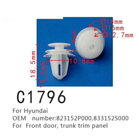 トランク トリム パネル ファスナー 適用: ヒュンダイ/現代/HYUNDAI 823152P000 833152S000 オート フロント ドア クリップ ポジショニング 20ピース AL-MM-0969 AL Interior parts for cars