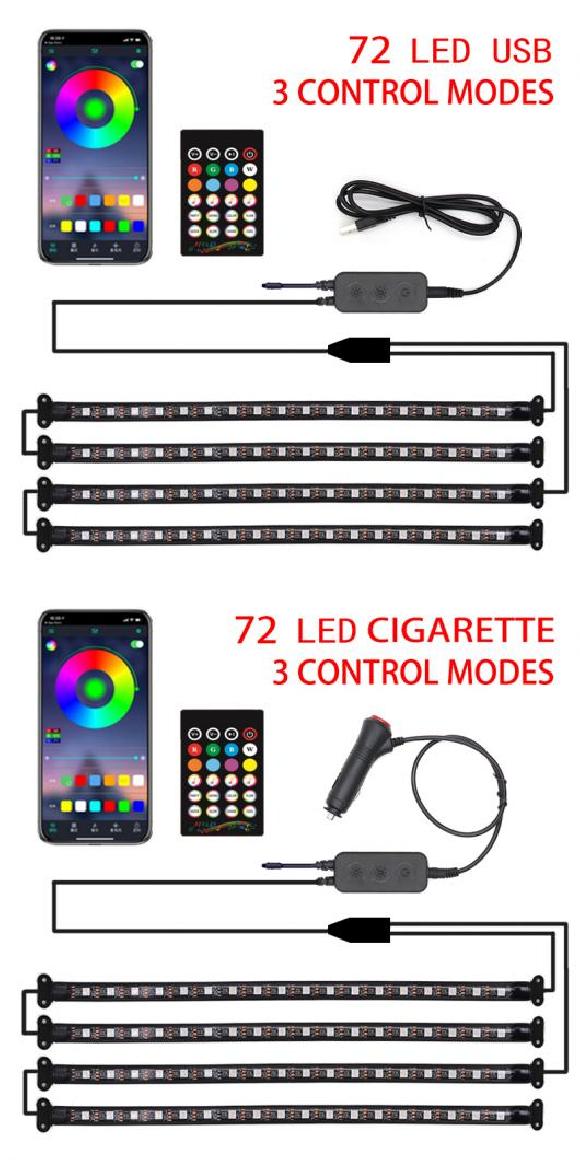 LED インテリア ライト 点灯 ストリップ USB APP リモート コントロール ランプ マルチ DIY モード アンダー ダッシュ 装飾 ライト 72 USB・72 シガーソケット AL-MM-2115 AL Car parts