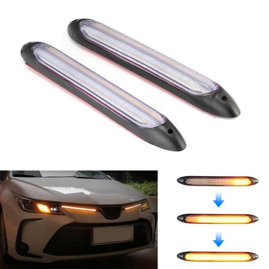 2ピース LED DRL デイタイム ランニング ライト 防水 ユニバーサル オート ヘッドライト シーケンシャル ウインカー イエロー フロー ランプ ホワイト-イエロー 15.5cm AL-MM-2116 AL Car light