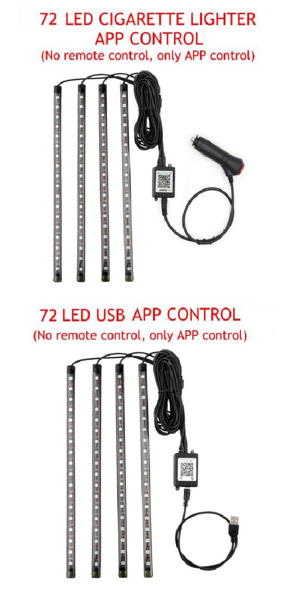 LED フット ライト ランプ USB ワイヤレス リモート ミュージック コントロール マルチ モード 自動車 インテリア 装飾 ライト 72 シガーソケット APP・72 USB APP AL-MM-2295 AL Car light