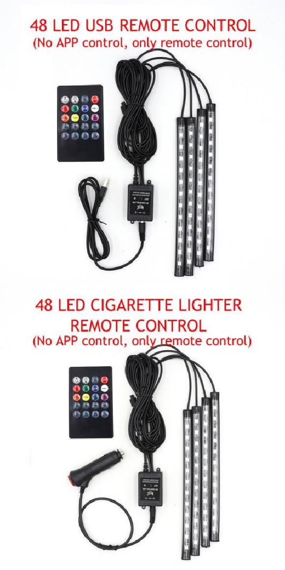 LED フット ライト ランプ USB ワイヤレス リモート ミュージック コントロール マルチ モード 自動車 インテリア 装飾 ライト 48 USB RC・48 シガーソケット RC AL-MM-2295 AL Car light