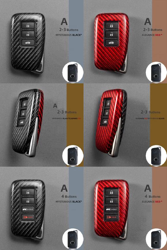 カーボンファイバー キーケース カバー フォブ チェーン リモート 保護 シェル 適用: レクサス ES V6 RX L2 NX Z1 GS L1 IS E3 LX J2 RC ブラック 2-3 ボタン~レッド 4 ボタン AL-MM-5065 AL key case