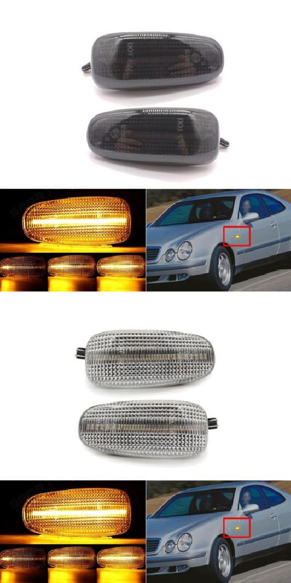 2ピース LED サイドマーカー ライト 適用: メルセデス ベンツ E-クラス W210 W124 A124 C124 S210 C-クラス W202 CLK-クラス W208 C208 A208 SLK-クラス スモーク・クリア AL-MM-5779 AL Car light