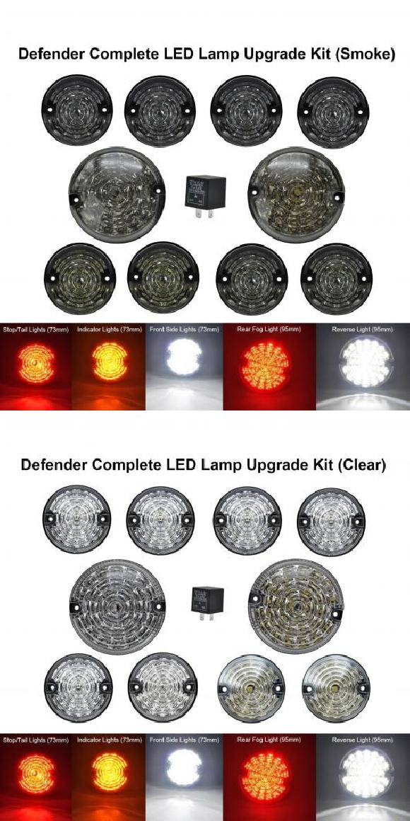 10ピース スモーク レンズ リア フォグランプ リバース ライト コンプリート LED ランプ アップグレード キット 適用: ランド ローバー/ROVER ディフェンダー 1990-2016 スモーク・クリア AL-MM-5799 AL Car light｜オートパーツエージェンシー