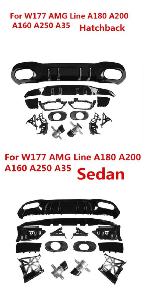 適用: メルセデス・ベンツ W177 A160-A250 A35 AMG ライン セダン 2019 2020 リア バンパー リップ ディフューザー マフラー ブラック ハッチバック・ブラック セダン AL-MM-8288 AL Exterior parts for cars｜オートパーツエージェンシー