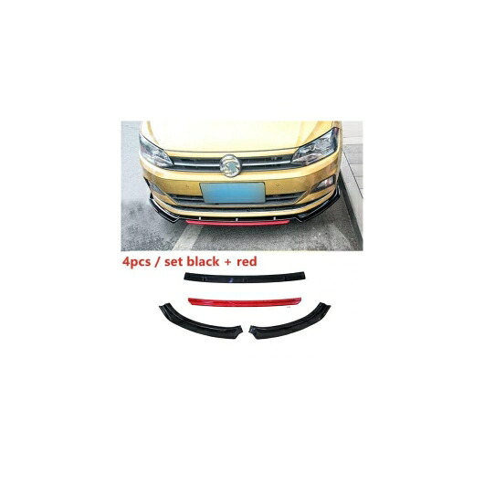 ABS フロント バンパー リップ スポイラー 適用: フォルクスワーゲン/VOLKSWAGEN VW ポロ プラス 2019 ヘッド チン シャベル プロテクター 3ピース 4ピース ブラックレッド AL-NN-0673 AL Exterior parts for cars