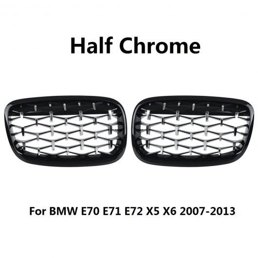 1ペア ひし形 スタイル グリル フロント メッシュ レーシング 適用: BMW E70 E71 E72 X5 X6 2007-2013 ハーフ クローム AL-NN-1001 AL Exterior parts for cars