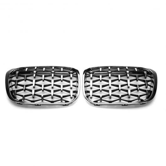 2ピース フロント ひし形 スタイル グリル 適用: BMW F48 F49 X1 2016 2017 2018 2019 レーシンググリル クローム AL-NN-1008 AL Exterior parts for cars