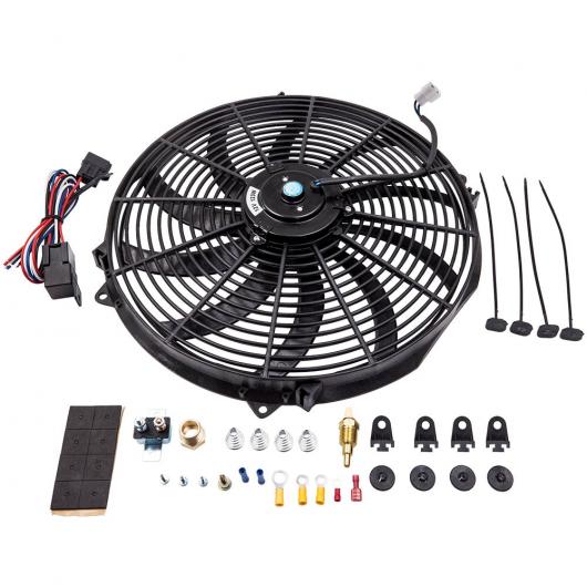 16 3000 CFM ブラック 電動 ラジエーター ファン サーモスタット 配線 スイッチ リレー セット AL-NN-4005 AL Car parts