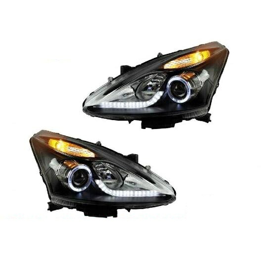 2ピース ヘッド ライト 適用: ティーダ ヘッドライト 2008-2010/2011-2015 MICRAT DRL HI LO HID キセノン 2009-2011 日産 ティーダ マイクラ ヘッドライトバルブなし AL-OO-0387 AL Car light