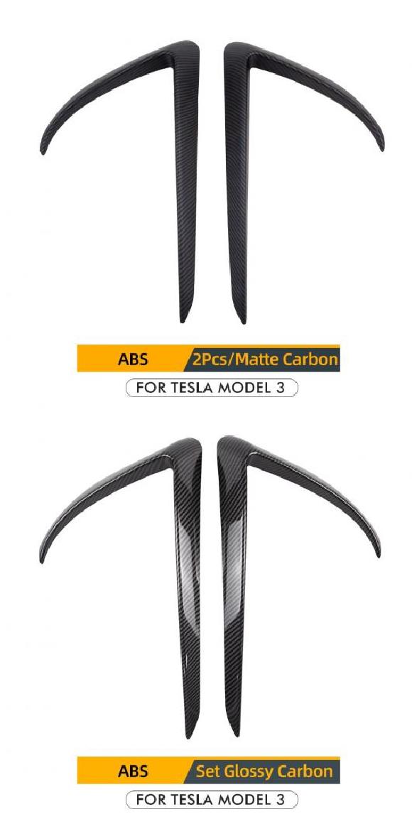 フロント ブレイド トリム 適用: テスラ/TESLA モデル 3 ABS カーボンファイバー インテリア フロント フォグランプ スポイラー ライト ブレイド 2017-2021 マットカーボン・光沢カーボン AL-OO-1256 AL Exterior parts for cars