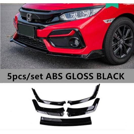 5ピース ABS ペイント カーボンファイバー フロント バンパー スポイラー リップ スプリッター カバー 適用: ホンダ シビック ハッチバック 2017 2018 2019 2020 ABS 光沢ブラック AL-OO-2891 AL Exterior parts for cars